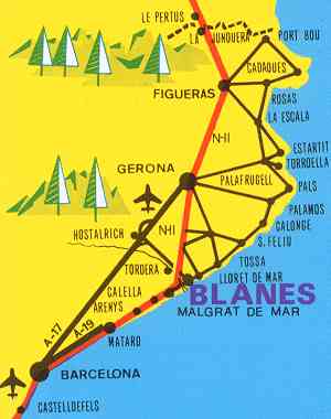 Map with Barcelona, Blanes and L'Escala