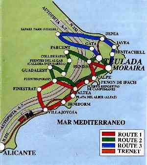 Map Alicante airport to Moraira via Benidorm